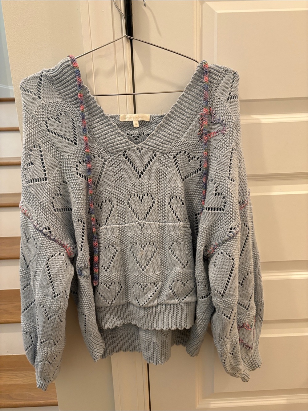 LoveShackFancy Maera Hooded Light Blue Heart Sweater